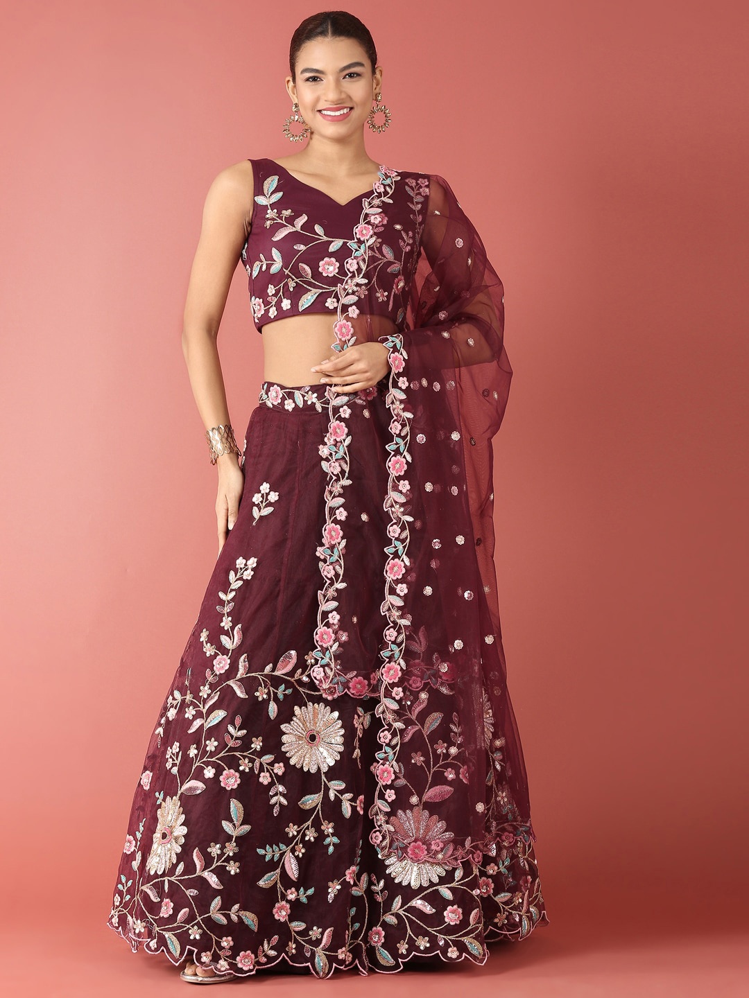 panchhi Burgundy & Gold-Toned Embellished Sequinned Semi-Stitched Lehenga Set
panchhi Burgundy & Gold-Toned Embellished Sequinned Semi-Stitched Lehenga Set