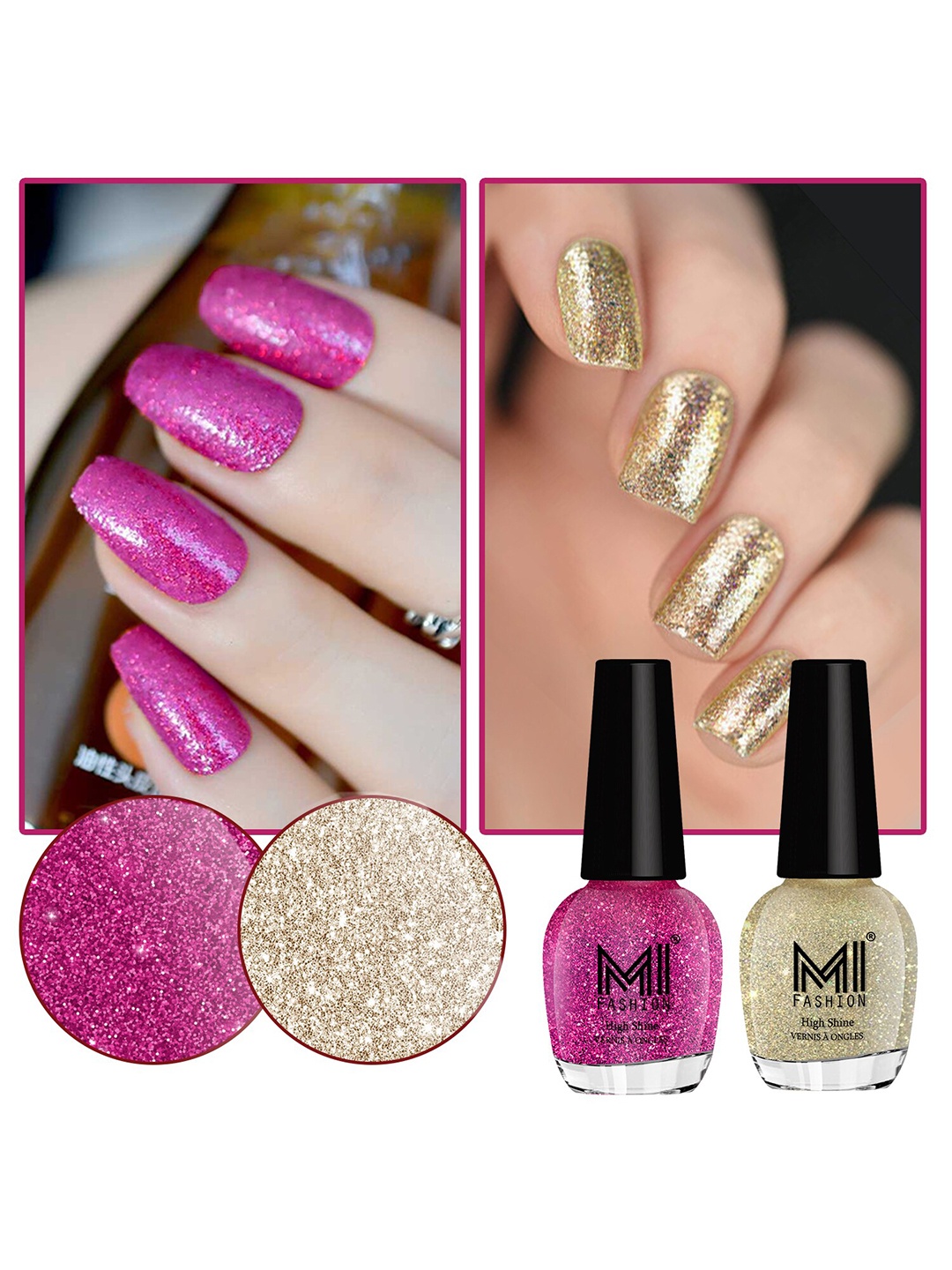 MI FASHION Vernis A Ongles Set Of 2 High Shine Long-Stay Nail Polish 15ml Each - Silver Gold, Magenta, Red
MI FASHION Vernis A Ongles Set Of 2 High Shine Long-Stay Nail Polish 15ml Each - Silver Gold, Magenta, Red