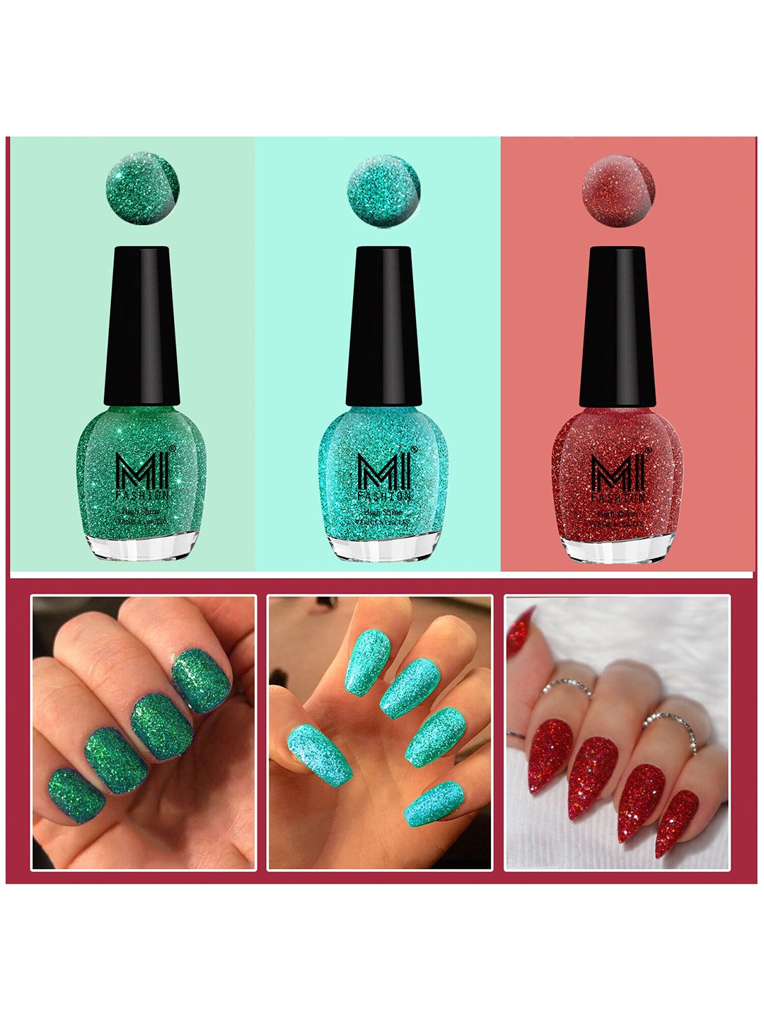 MI FASHION Vernis A Ongles Set Of 3 Bang On High Shine Long-Stay Nail Polish 15 ml Each- Radium, Blue, Red
MI FASHION Vernis A Ongles Set Of 3 Bang On High Shine Long-Stay Nail Polish 15 ml Each- Radium, Blue, Red