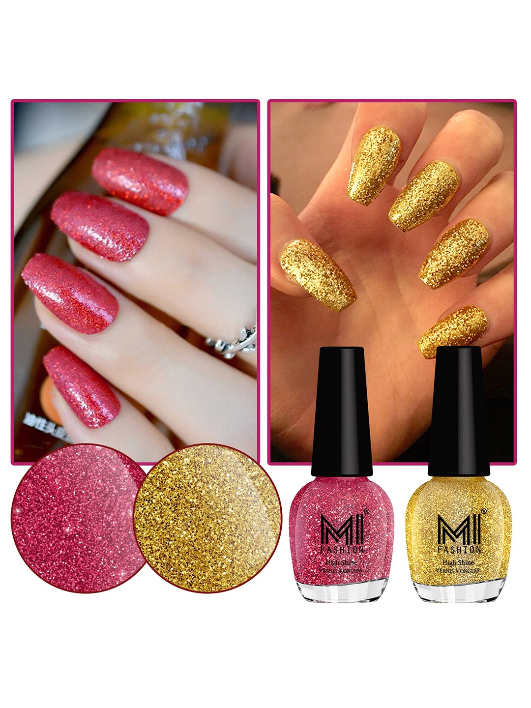 MI FASHION Set Of 2 Ultra Glass High Shine Glitter Long Stay Nail Polish - 15ml Each, Pink
MI FASHION Set Of 2 Ultra Glass High Shine Glitter Long Stay Nail Polish - 15ml Each, Pink