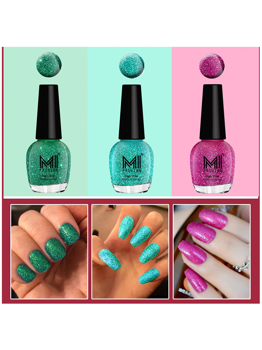MI FASHION Set Of 3 Ultra Glass High Shine Glitter Long Stay Nail Polish - 15ml Each, Blue
MI FASHION Set Of 3 Ultra Glass High Shine Glitter Long Stay Nail Polish - 15ml Each, Blue
