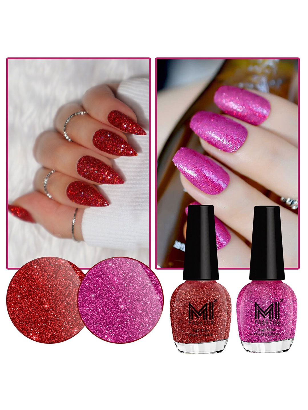 MI FASHION Set of 2 Vernis A Ongles High Shine Glitter Nail Polish - 15 ml each, Red
MI FASHION Set of 2 Vernis A Ongles High Shine Glitter Nail Polish - 15 ml each, Red