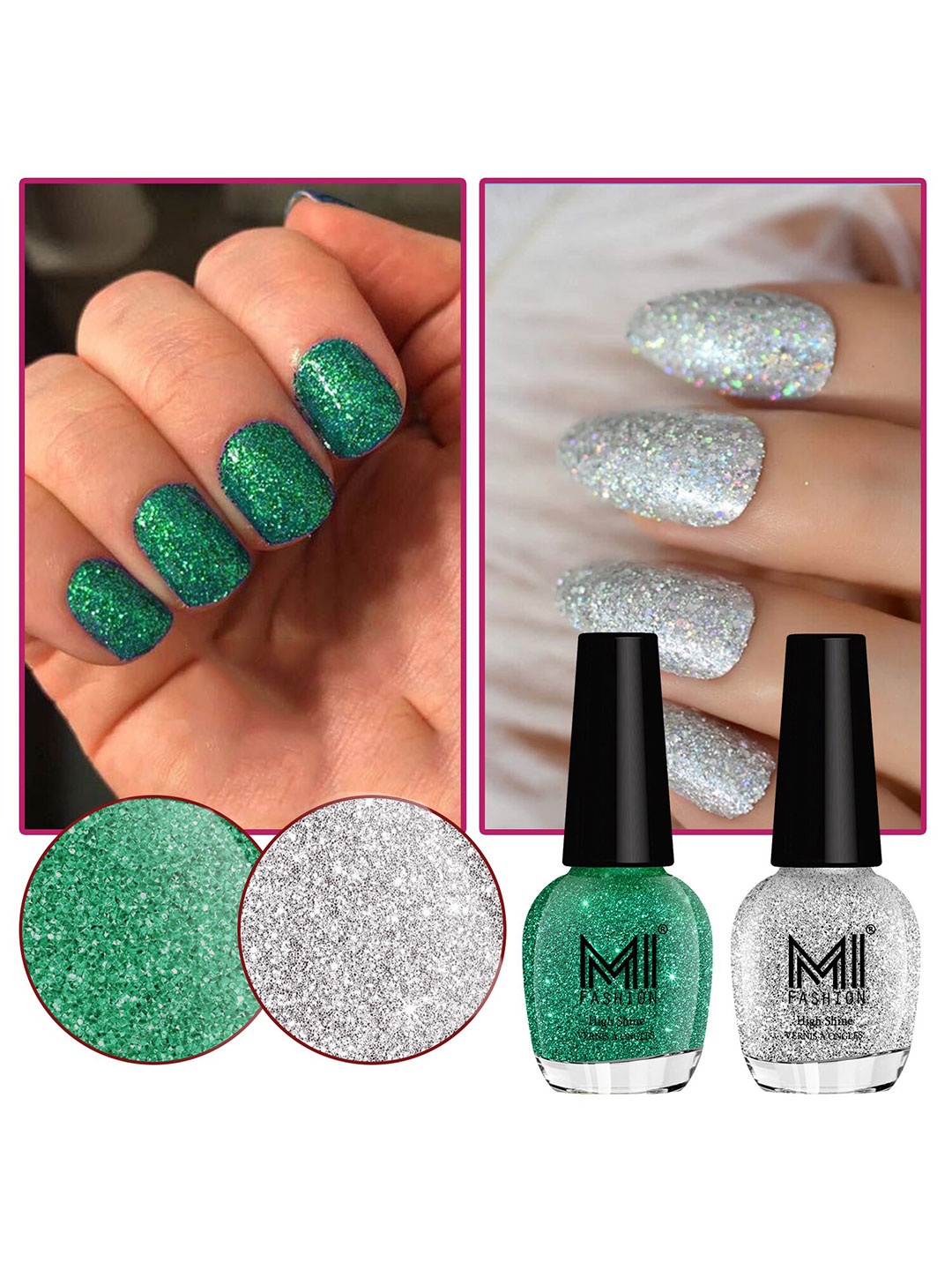 MI FASHION Set of 2 Vernis A Ongles High Shine Glitter Nail Polish - 15 ml each, Green
MI FASHION Set of 2 Vernis A Ongles High Shine Glitter Nail Polish - 15 ml each, Green