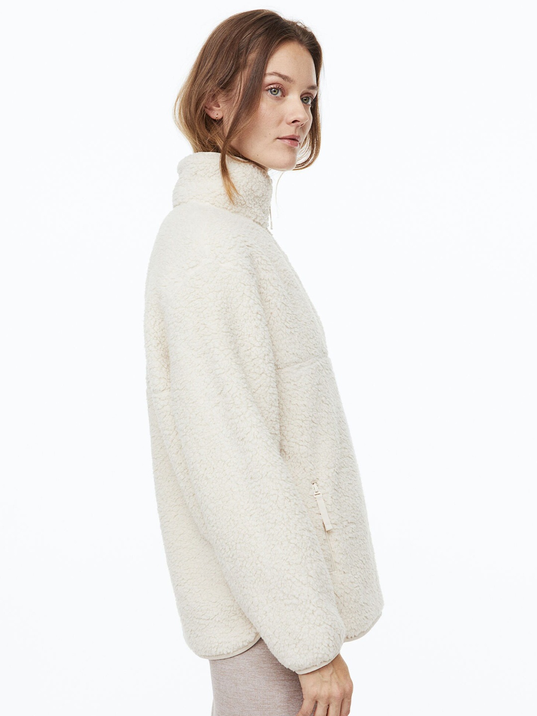 H&M Mock Collar Zip-Top Fleece Top, White