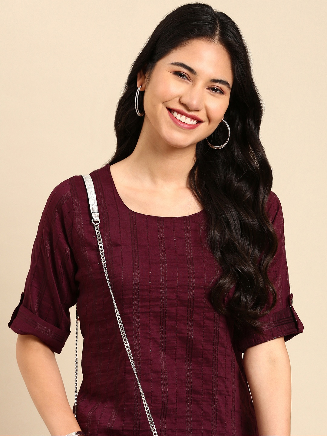 SHOWOFF Women Violet Kurta With Trousers