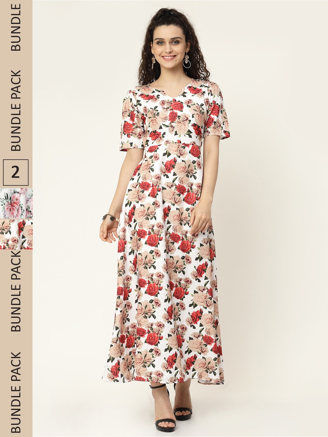 MISS AYSE White & Off White Pack of 2 Floral Crepe Maxi Dress