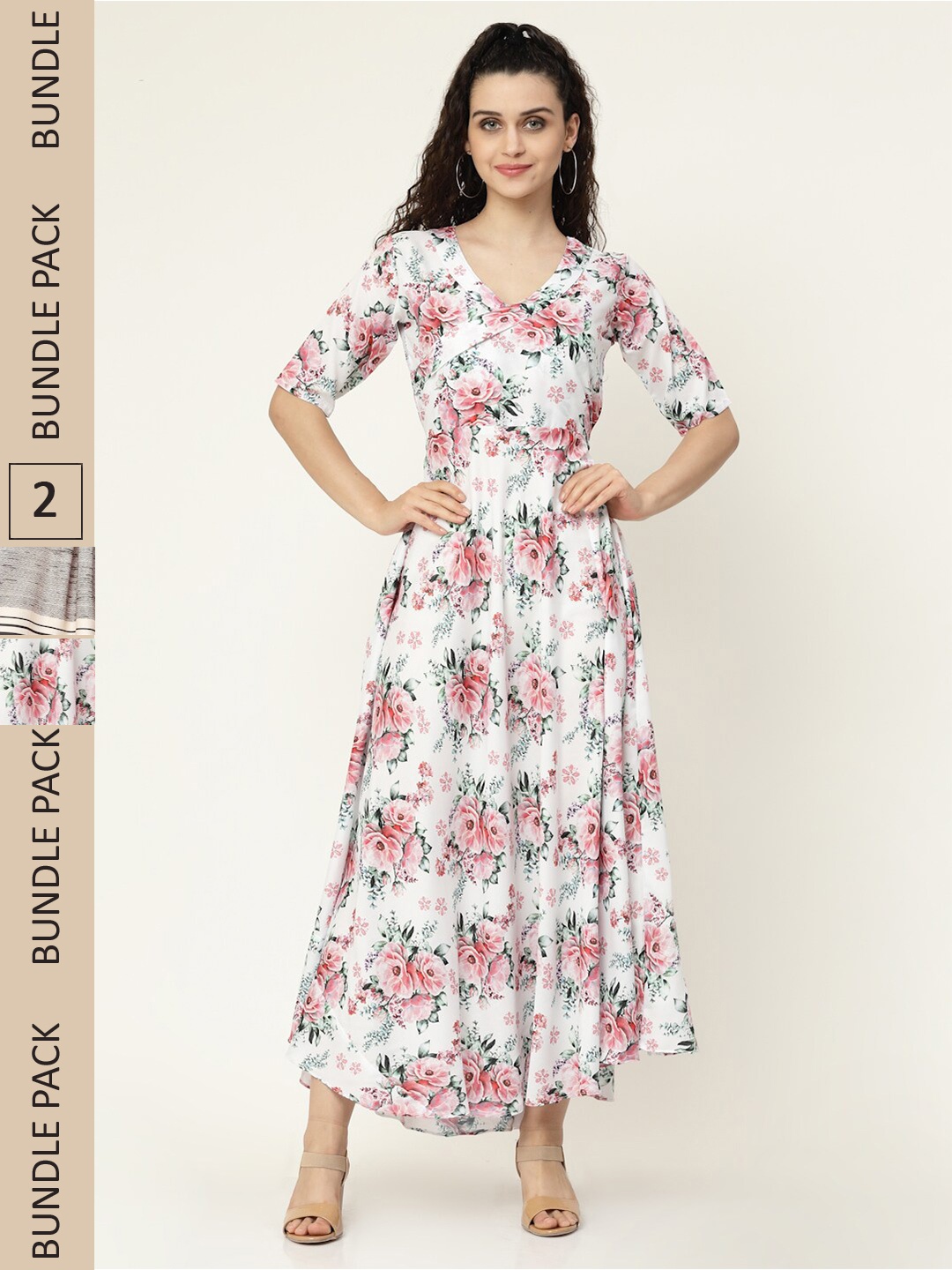 MISS AYSE White & Grey Pack of 2 Floral Crepe Maxi Dress