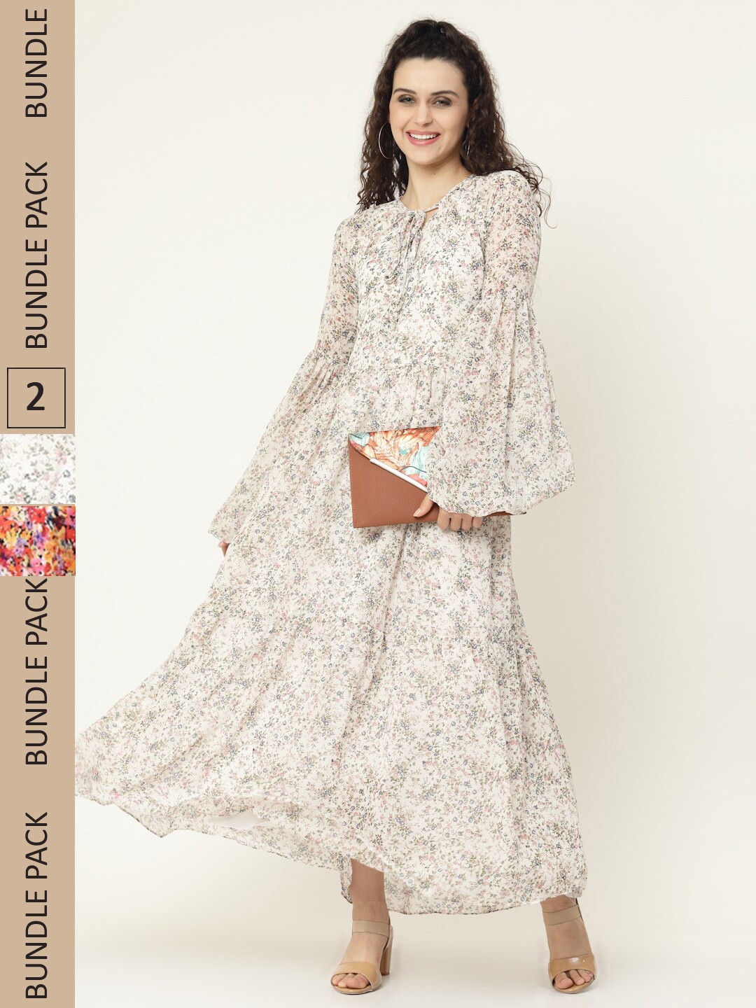 MISS AYSE Pack of 2 Floral Georgette Maxi Maxi Dress, White
