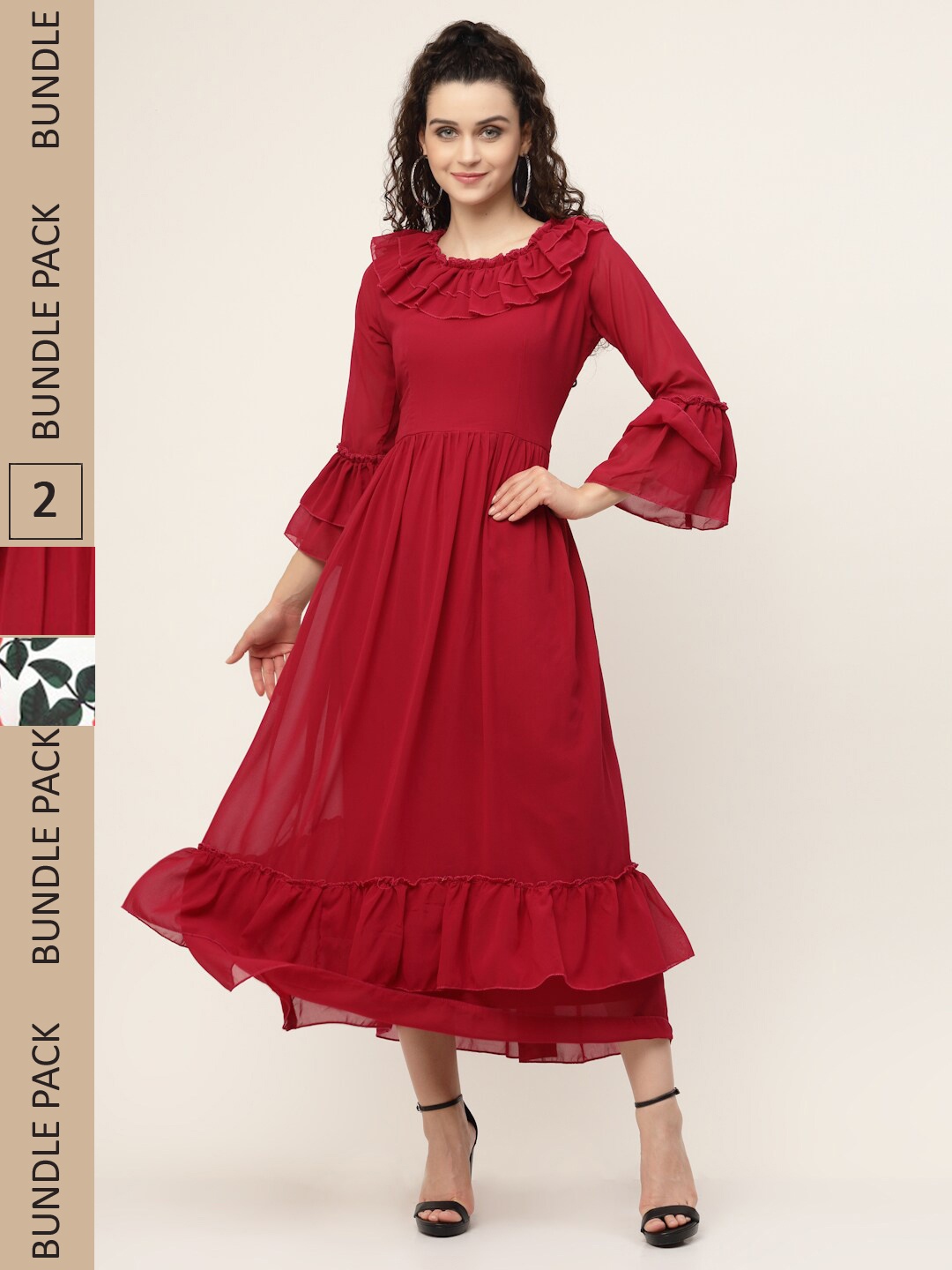 MISS AYSE Pack of 2 Georgette Midi Dress, Red