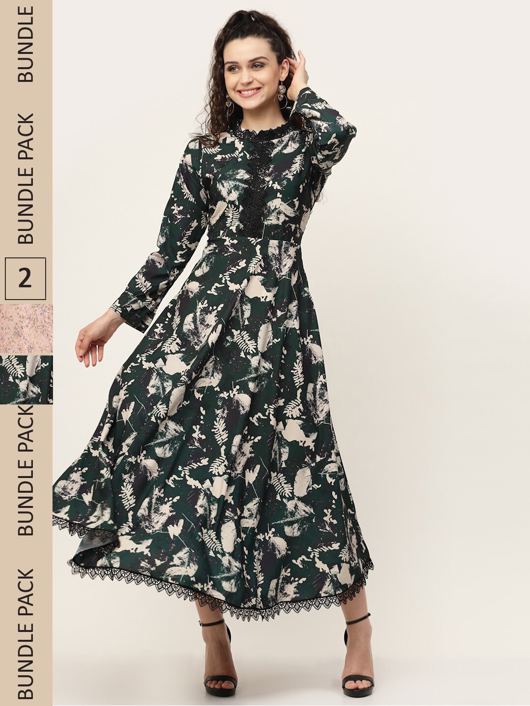 MISS AYSE Black & Mauve Pack Of 2 Floral Printed Georgette Maxi Dress