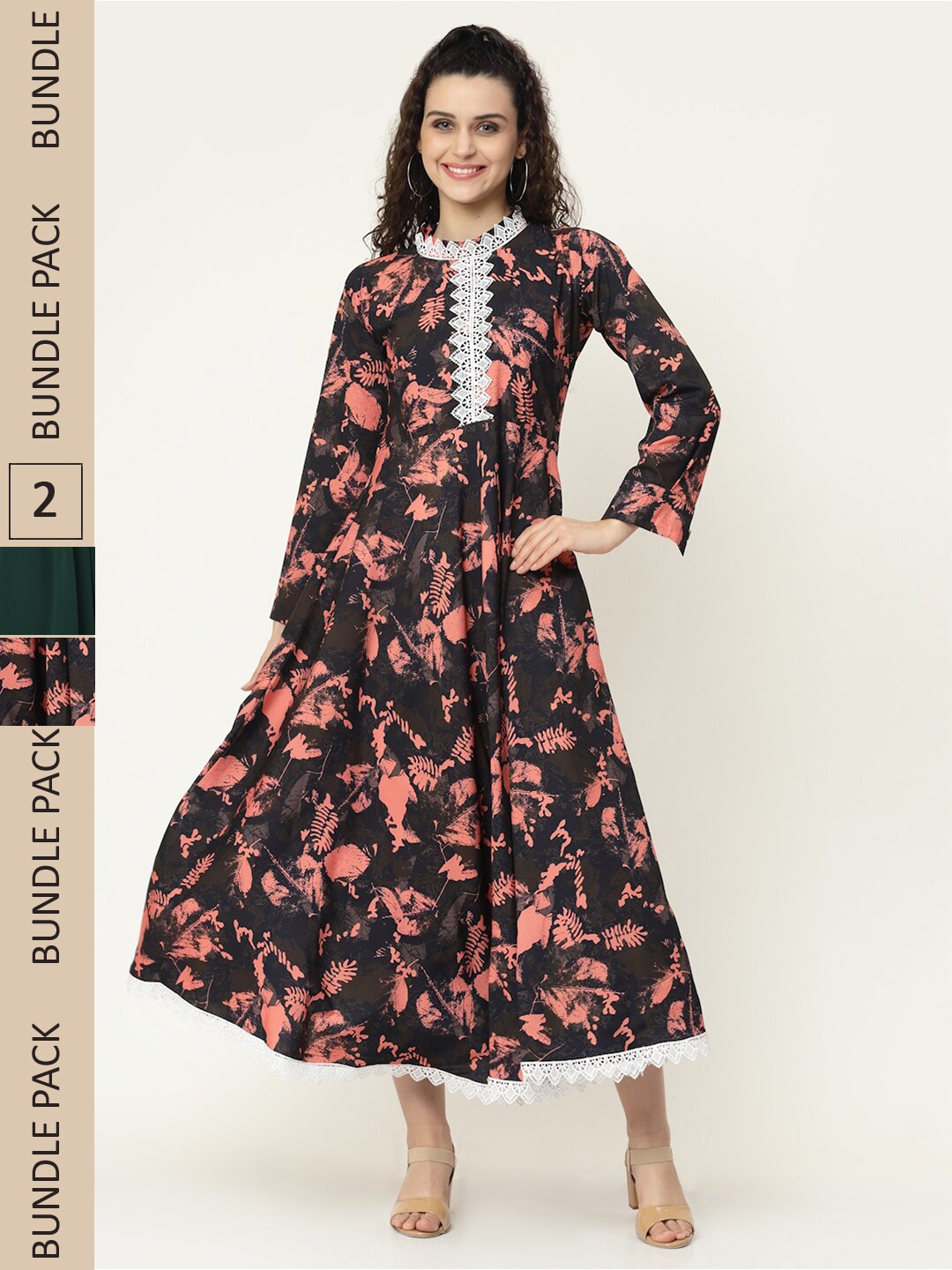 MISS AYSE Pack Of 2 Brown & Green Georgette Maxi Dress