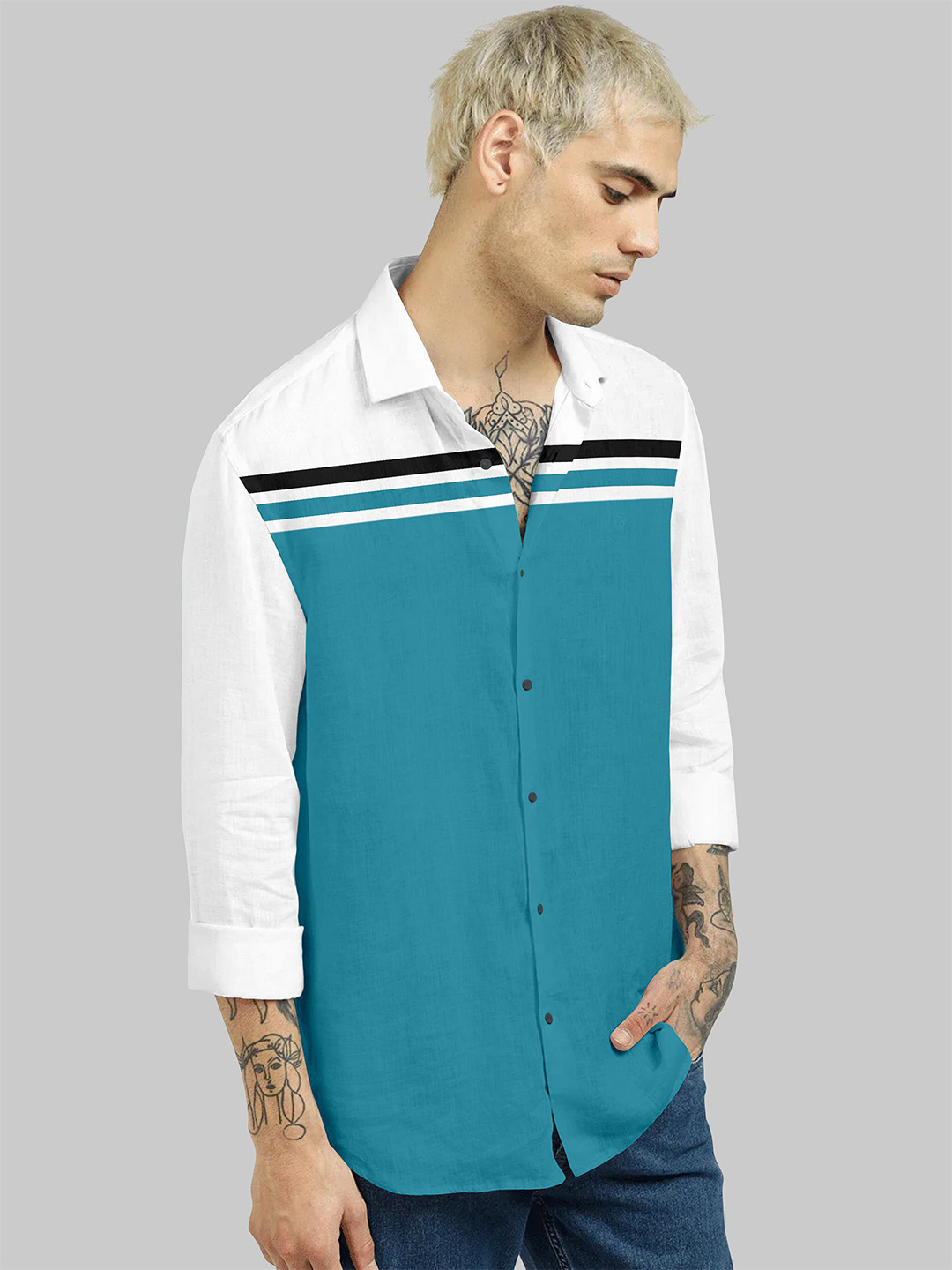 Fashion FRICKS Men Blue Classic Colourblocked Cotton Casual Shirt 
Fashion FRICKS Men Blue Classic Colourblocked Cotton Casual Shirt