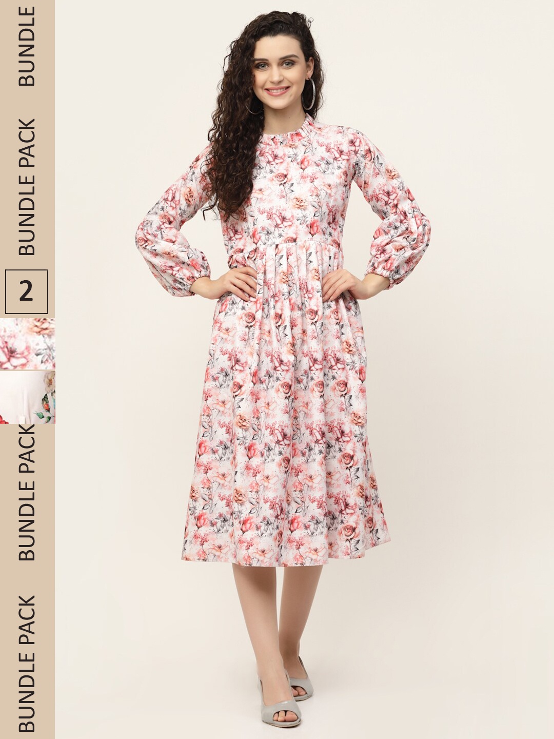 MISS AYSE Cream-Coloured & Pink Floral Maxi Dress Pack of 2