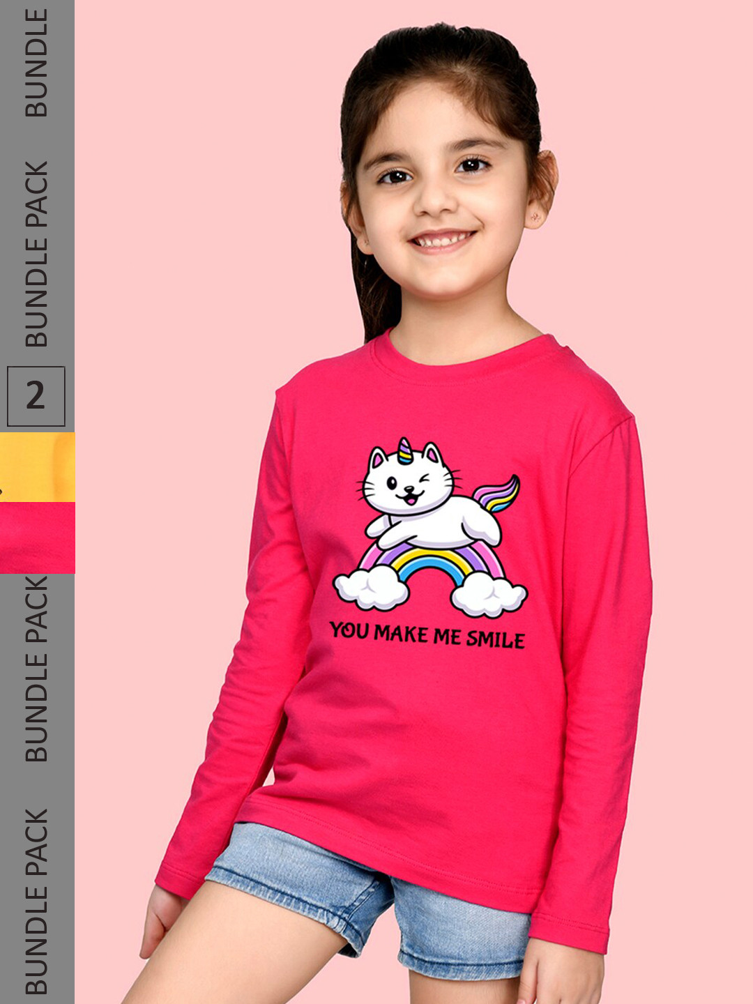 NUSYL Girls Yellow & Pink Pack of 2 Graphic Printed T-shirts 
NUSYL Girls Yellow & Pink Pack of 2 Graphic Printed T-shirts