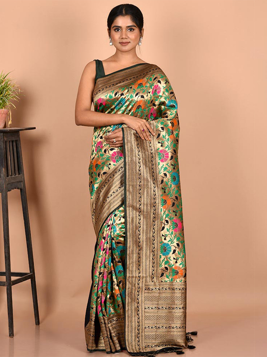 AllSilks Gold-Toned & Blue Woven Design Zari Silk Blend Saree 
AllSilks Gold-Toned & Blue Woven Design Zari Silk Blend Saree