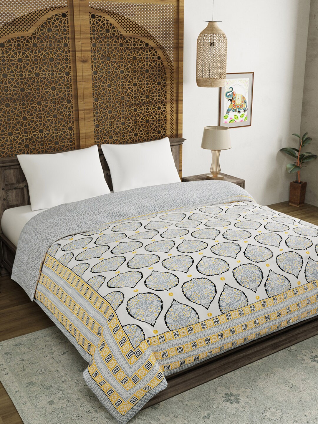 BLOCKS OF INDIA Grey & White Ethnic Motifs Mild Winter 350 GSM Pure Cotton Double Bed Quilt
BLOCKS OF INDIA Grey & White Ethnic Motifs Mild Winter 350 GSM Pure Cotton Double Bed Quilt