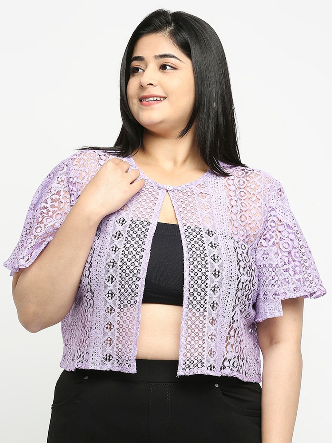 Style Quotient Women Plus Size Self Design Floral Lace Open Front Casual Shrug, Purple
Style Quotient Women Plus Size Self Design Floral Lace Open Front Casual Shrug, Purple