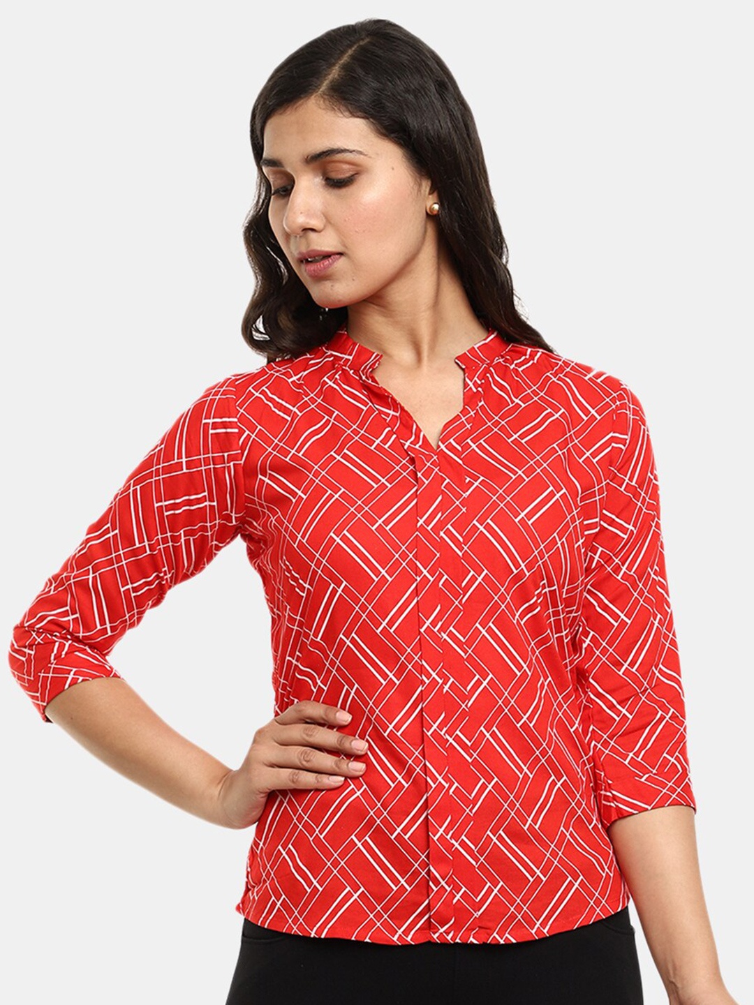 V-Mart Red & White Geometric Print Mandarin Collar Roll-Up Sleeves Chiffon Shirt Style Top
V-Mart Red & White Geometric Print Mandarin Collar Roll-Up Sleeves Chiffon Shirt Style Top