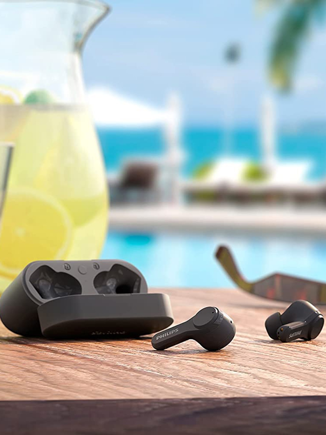 Philips Black True Wireless Earbuds with Dual-mic