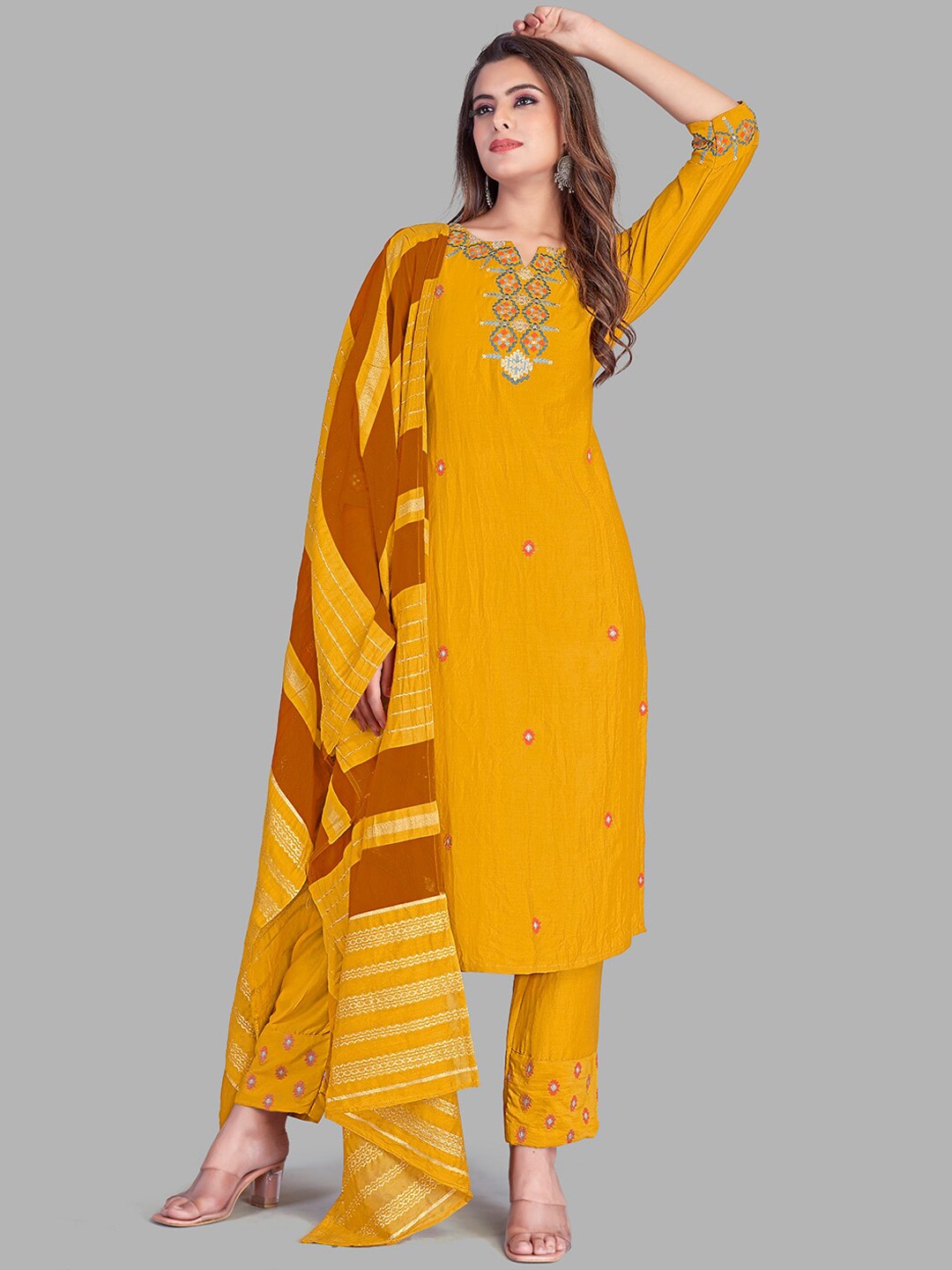 NH KAPDEWALA Embroidered Mirror Work Pure Cotton Kurta With Pyjamas & Dupatta, Mustard
NH KAPDEWALA Embroidered Mirror Work Pure Cotton Kurta With Pyjamas & Dupatta, Mustard