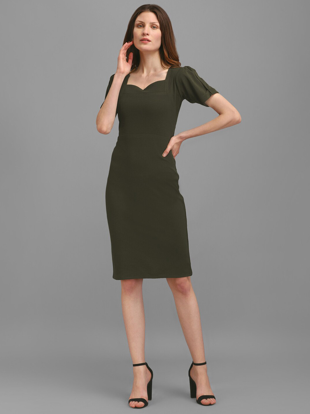 PURVAJA Women Sweetheart Neck Sheath Dress, Olive
PURVAJA Women Sweetheart Neck Sheath Dress, Olive