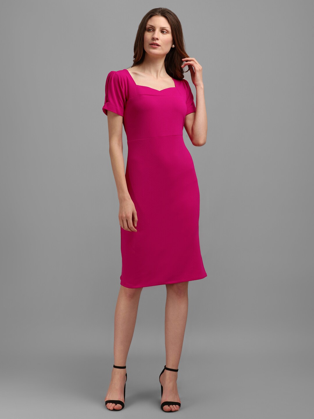 PURVAJA Women Sweetheart Neck Sheath Dress, Pink