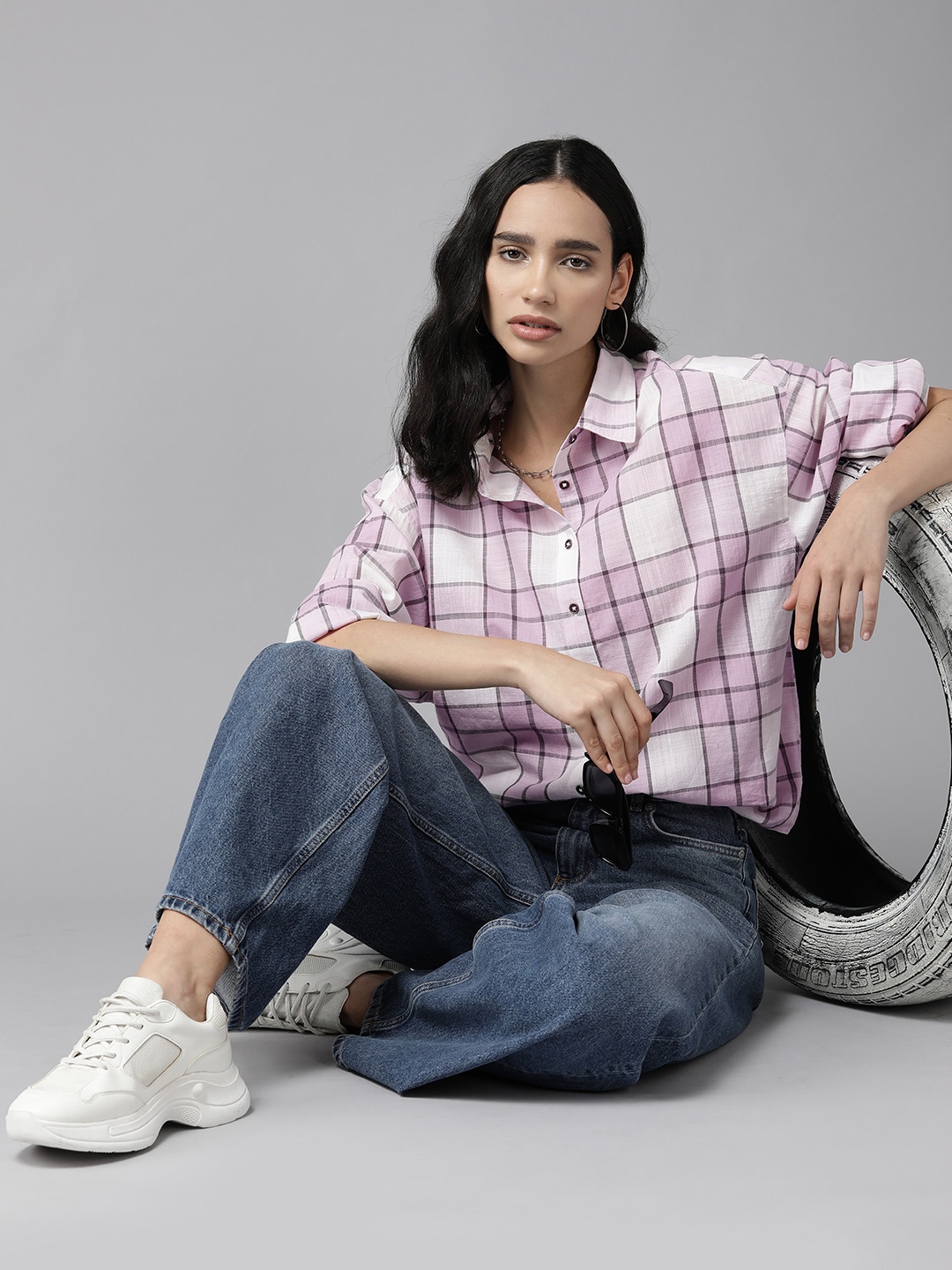 The Roadster Lifestyle Co. Women Pure Cotton Tartan Checked Oversized Casual Shirt, Lavender
The Roadster Lifestyle Co. Women Pure Cotton Tartan Checked Oversized Casual Shirt, Lavender