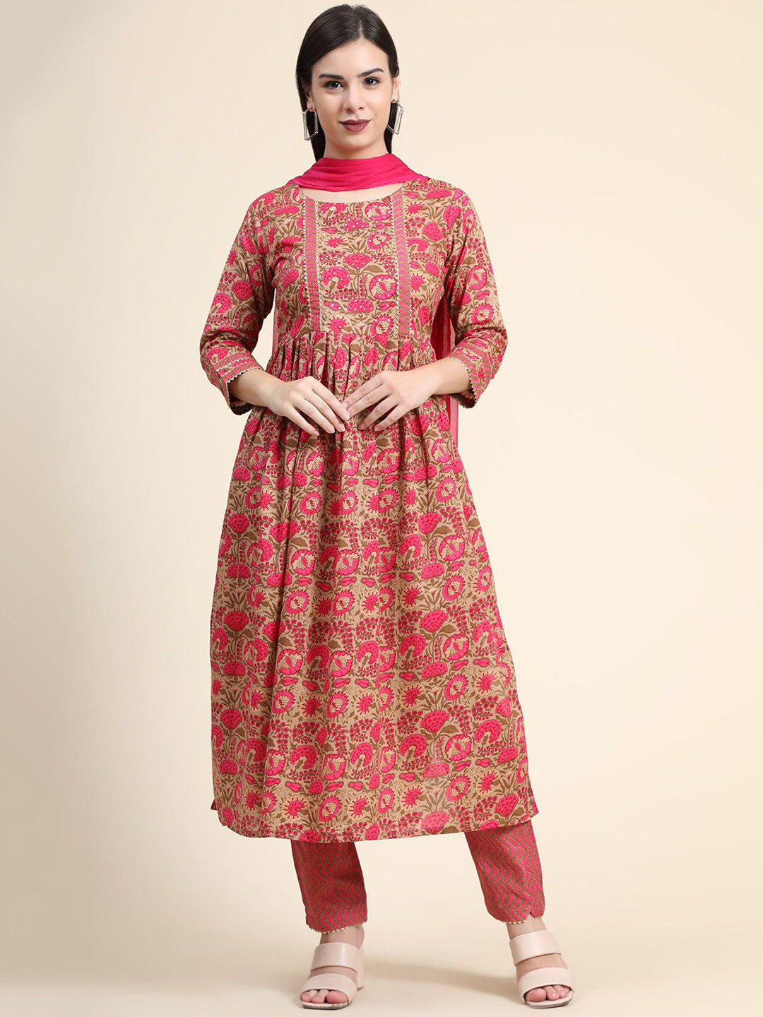 KALINI Women Pink Floral Printed Pleated Sequinned Linen Kurta with Trousers & With Dupatta
KALINI Women Pink Floral Printed Pleated Sequinned Linen Kurta with Trousers & With Dupatta