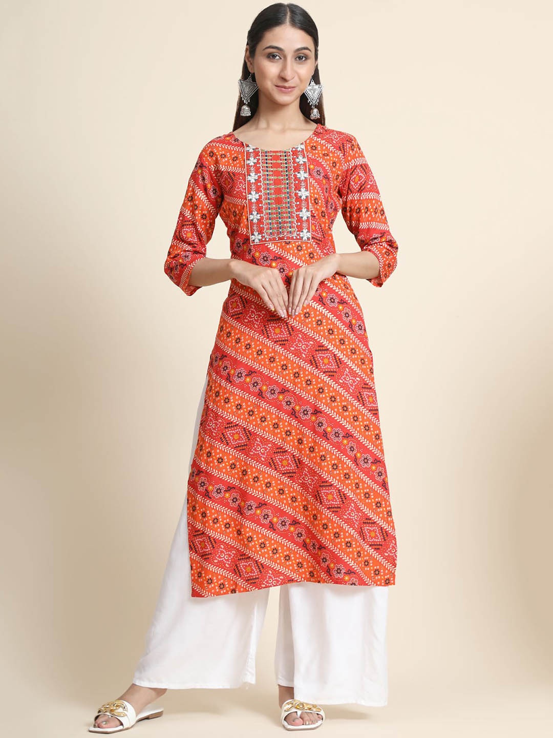 KALINI Ethnic Motifs Printed Thread Work Linen Kurta with Palazzos & With Dupatta, Orange
KALINI Ethnic Motifs Printed Thread Work Linen Kurta with Palazzos & With Dupatta, Orange