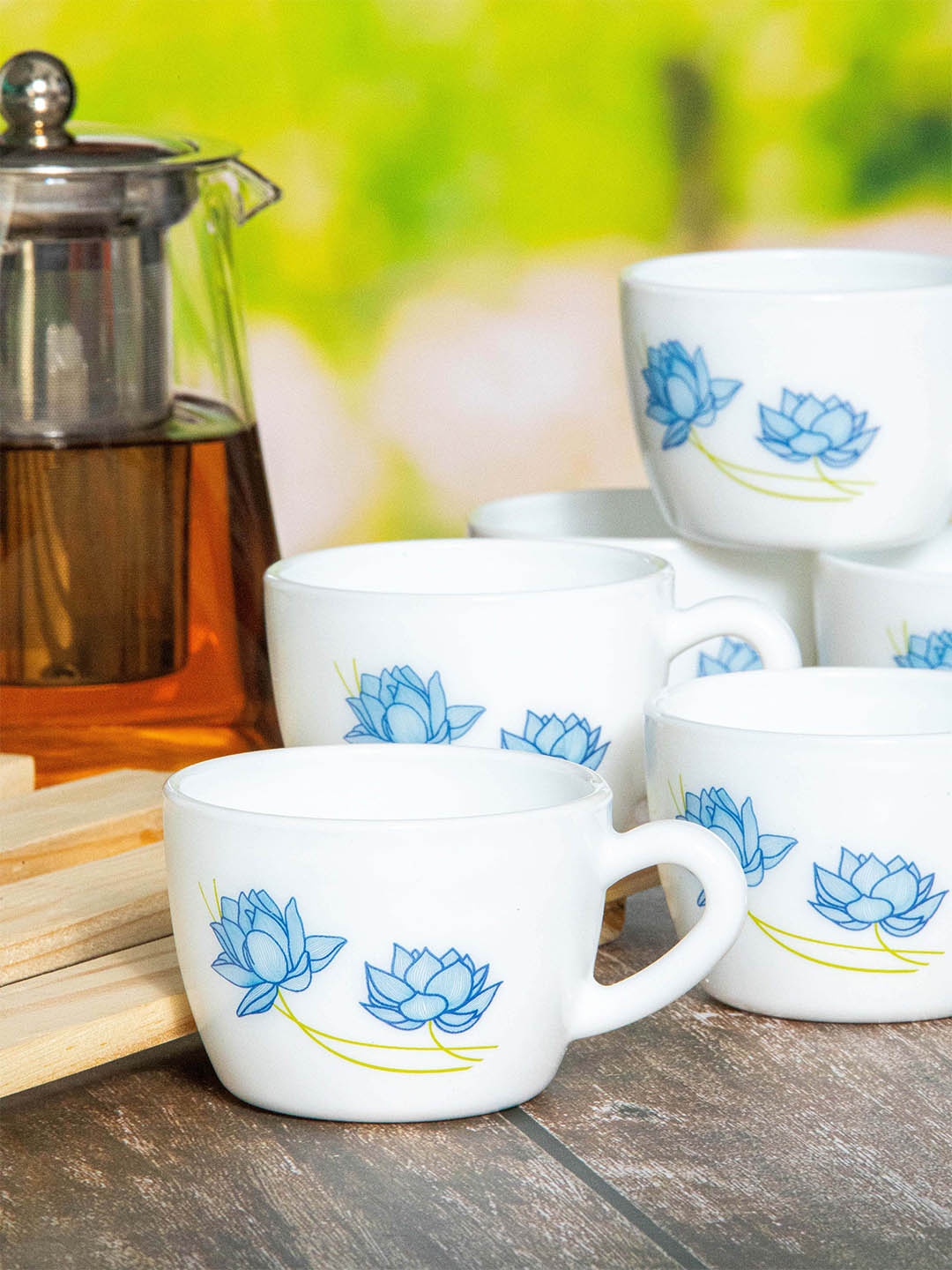 Cello White & Blue Set of 12 Floral Printed Opalware Glossy Coffee Cups 130ml each
Cello White & Blue Set of 12 Floral Printed Opalware Glossy Coffee Cups 130ml each