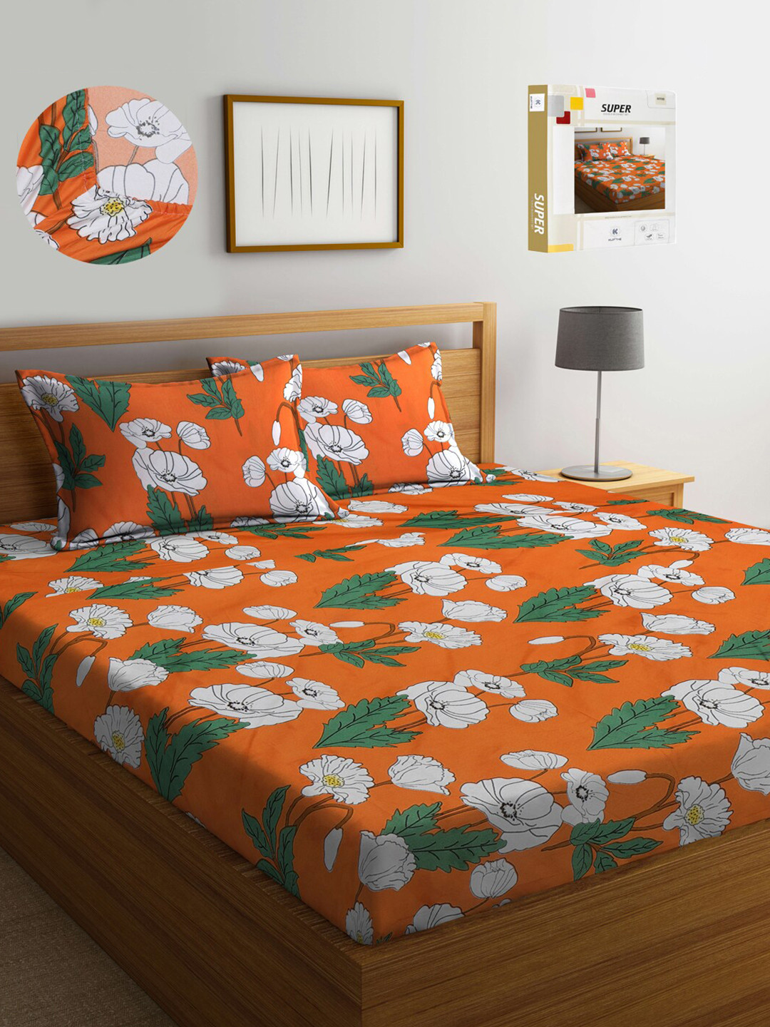 KLOTTHE Floral Fitted Bedsheet 300 TC Fitted King Bedsheet With 2 Pillow Covers, Orange
KLOTTHE Floral Fitted Bedsheet 300 TC Fitted King Bedsheet With 2 Pillow Covers, Orange