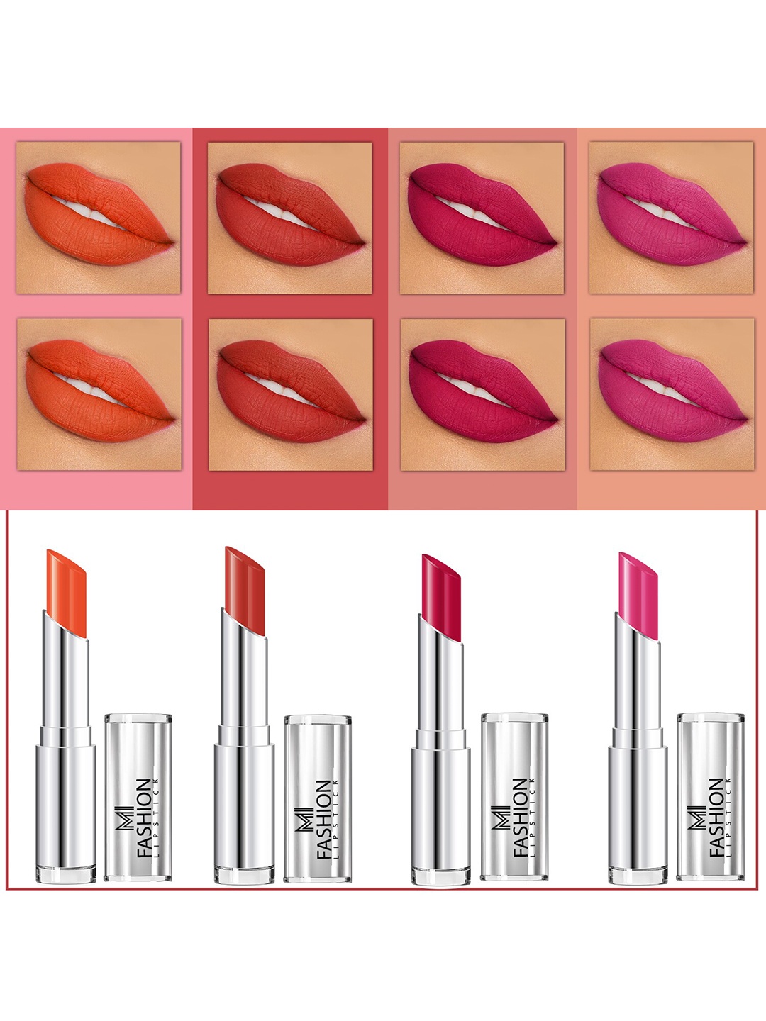 MI FASHION Set of 4 Soft Matte Long Wear Lipsticks 14 g Each - Shade 03, 07, 13, 14, Red
MI FASHION Set of 4 Soft Matte Long Wear Lipsticks 14 g Each - Shade 03, 07, 13, 14, Red