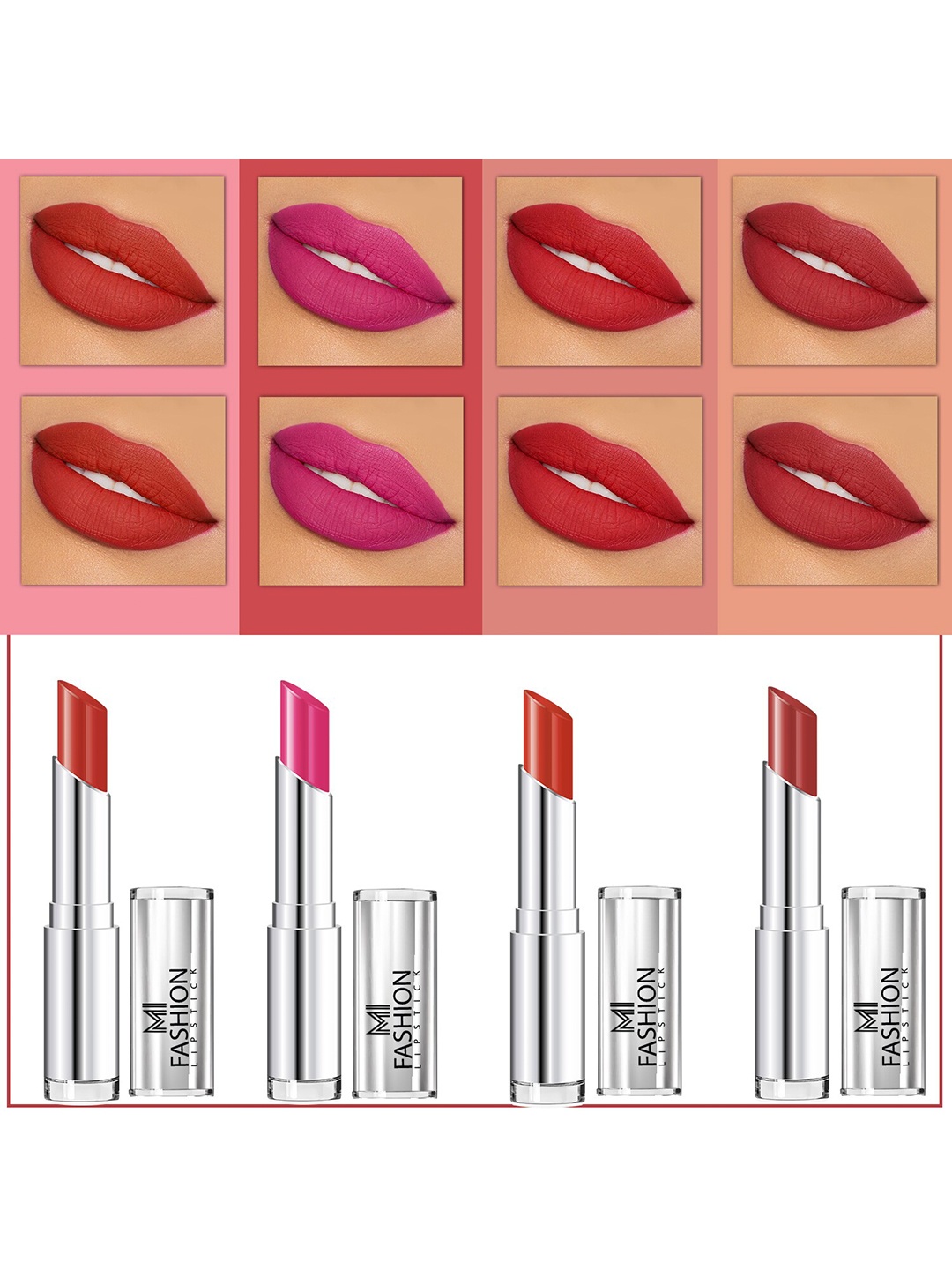 MI FASHION Set of 4 Soft Matte Long Wear Lipsticks 14 g Each - Shade 07, 14, 16, 20, Orange
MI FASHION Set of 4 Soft Matte Long Wear Lipsticks 14 g Each - Shade 07, 14, 16, 20, Orange