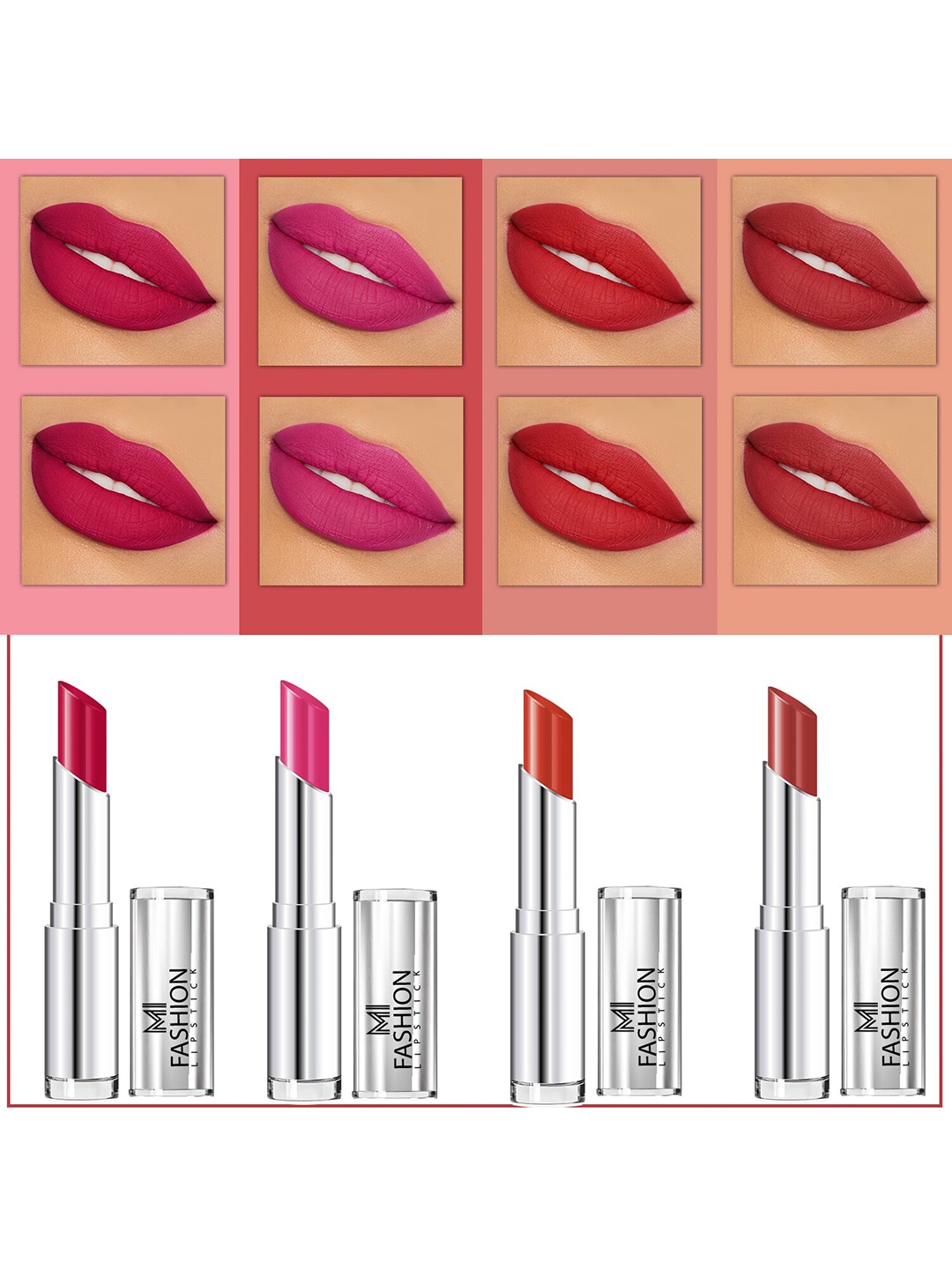 MI FASHION Set of 4 Soft Matte Long Wear Lipsticks 14 g Each - Shade 13, 14, 16, 20, Red
MI FASHION Set of 4 Soft Matte Long Wear Lipsticks 14 g Each - Shade 13, 14, 16, 20, Red