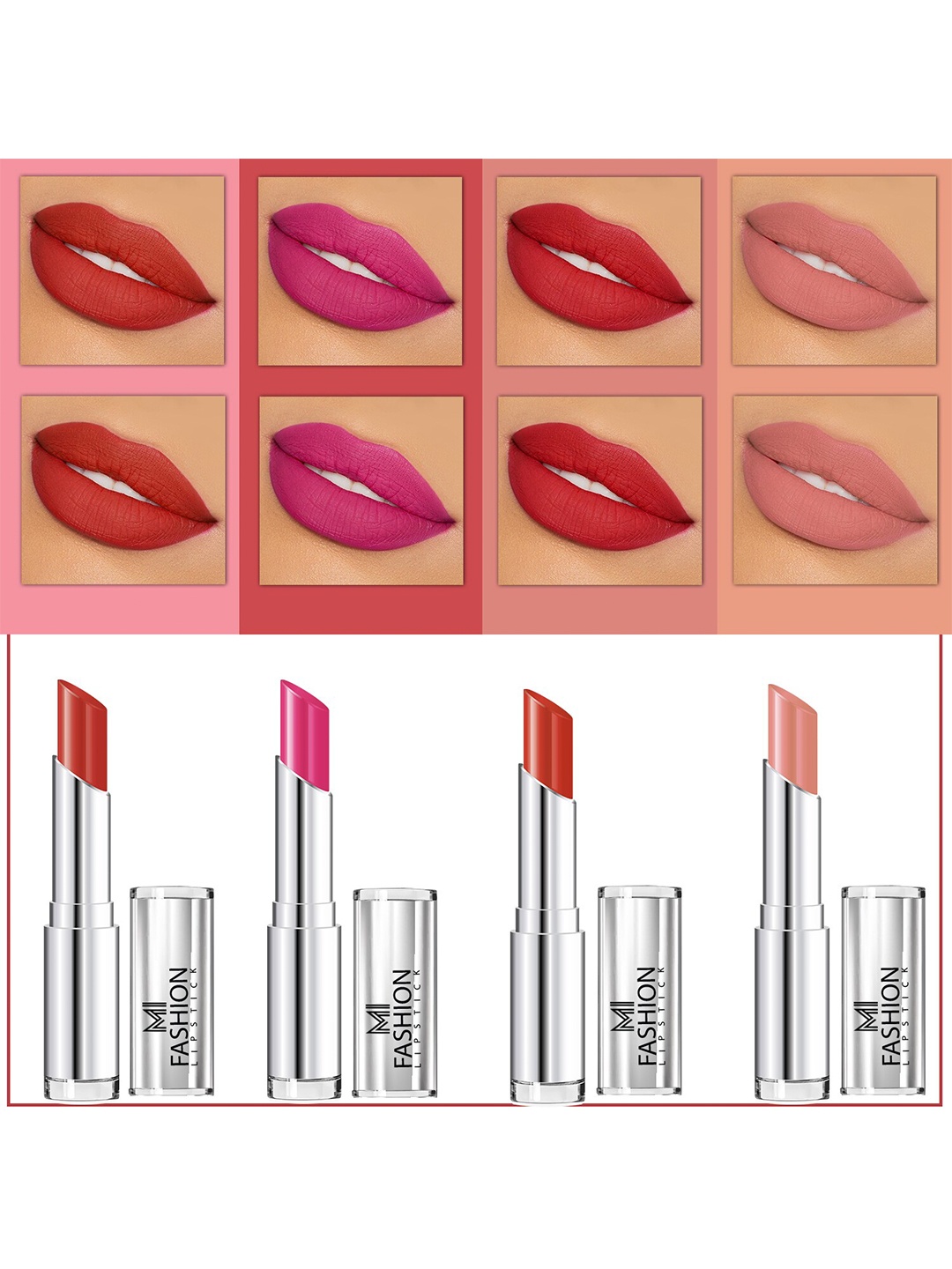 MI FASHION Set of 4 Soft Matte Long Wear Lipsticks 14g Each - Shade 07, 14, 16, 25, Pink
MI FASHION Set of 4 Soft Matte Long Wear Lipsticks 14g Each - Shade 07, 14, 16, 25, Pink