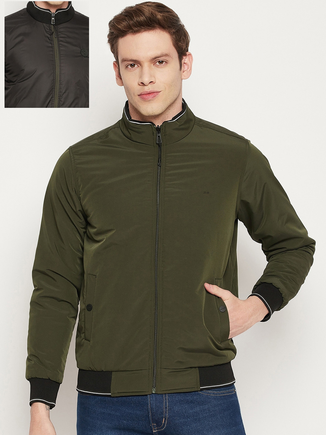 Okane Men Olive Green Reversible Bomber Jacket 
Okane Men Olive Green Reversible Bomber Jacket