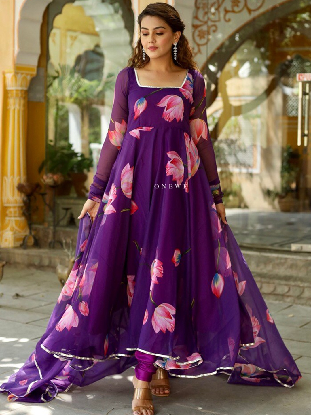 OneWe Women Floral Printed Empire Chanderi Silk Kurta with Churidar & Dupatta, Purple
OneWe Women Floral Printed Empire Chanderi Silk Kurta with Churidar & Dupatta, Purple