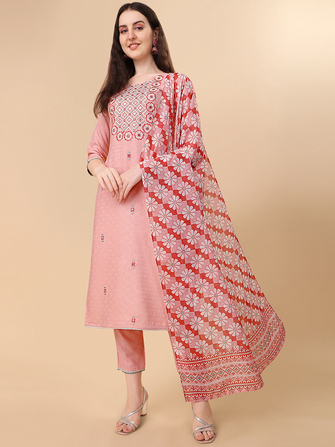 Berrylicious Women Floral Embroidered Pure Cotton Kurta with Trousers & Dupatta, Pink
Berrylicious Women Floral Embroidered Pure Cotton Kurta with Trousers & Dupatta, Pink