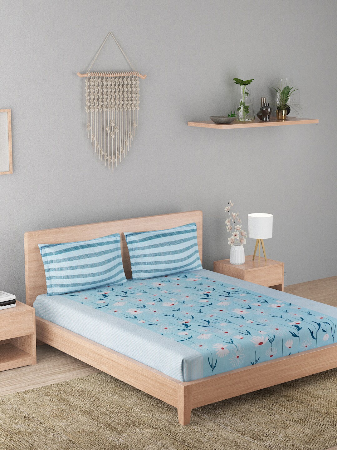 A Homes Grace Turquoise Blue & Red Floral 144 TC Queen Cotton Bedsheet & 2 Pillow Covers
A Homes Grace Turquoise Blue & Red Floral 144 TC Queen Cotton Bedsheet & 2 Pillow Covers
