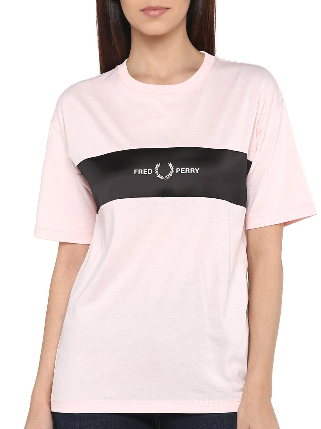 Fred Perry Women Pink & Black Brand Logo Printed Drop-Shoulder Sleeves Pure Cotton T-shirt
Fred Perry Women Pink & Black Brand Logo Printed Drop-Shoulder Sleeves Pure Cotton T-shirt