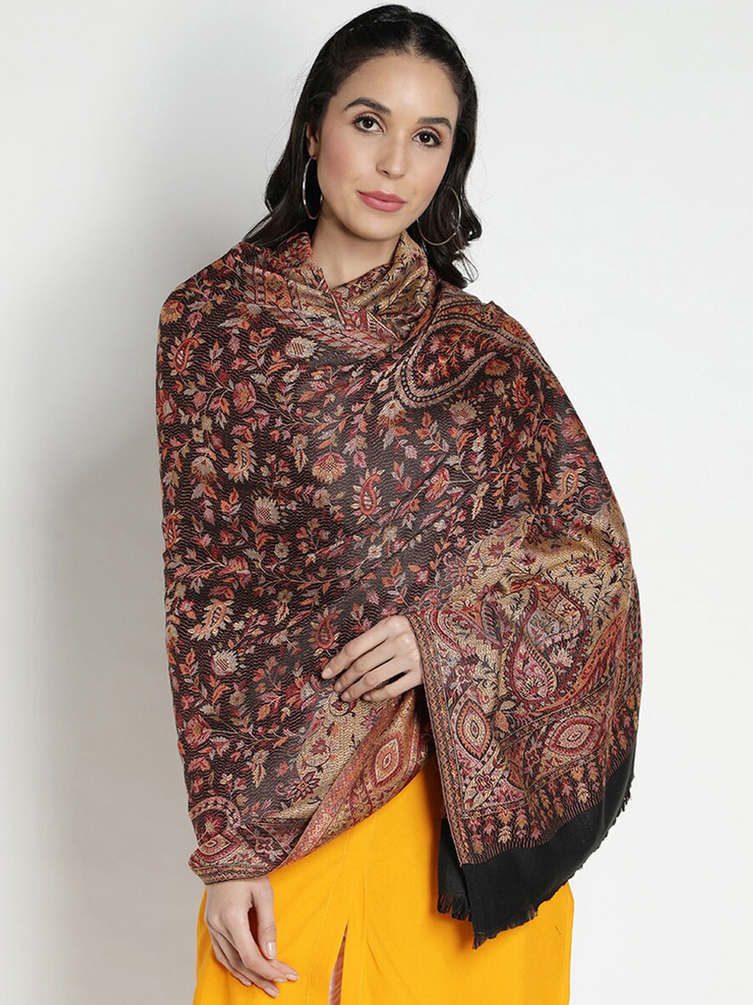 Moda Chales Women Woven-Design Shawl, Black