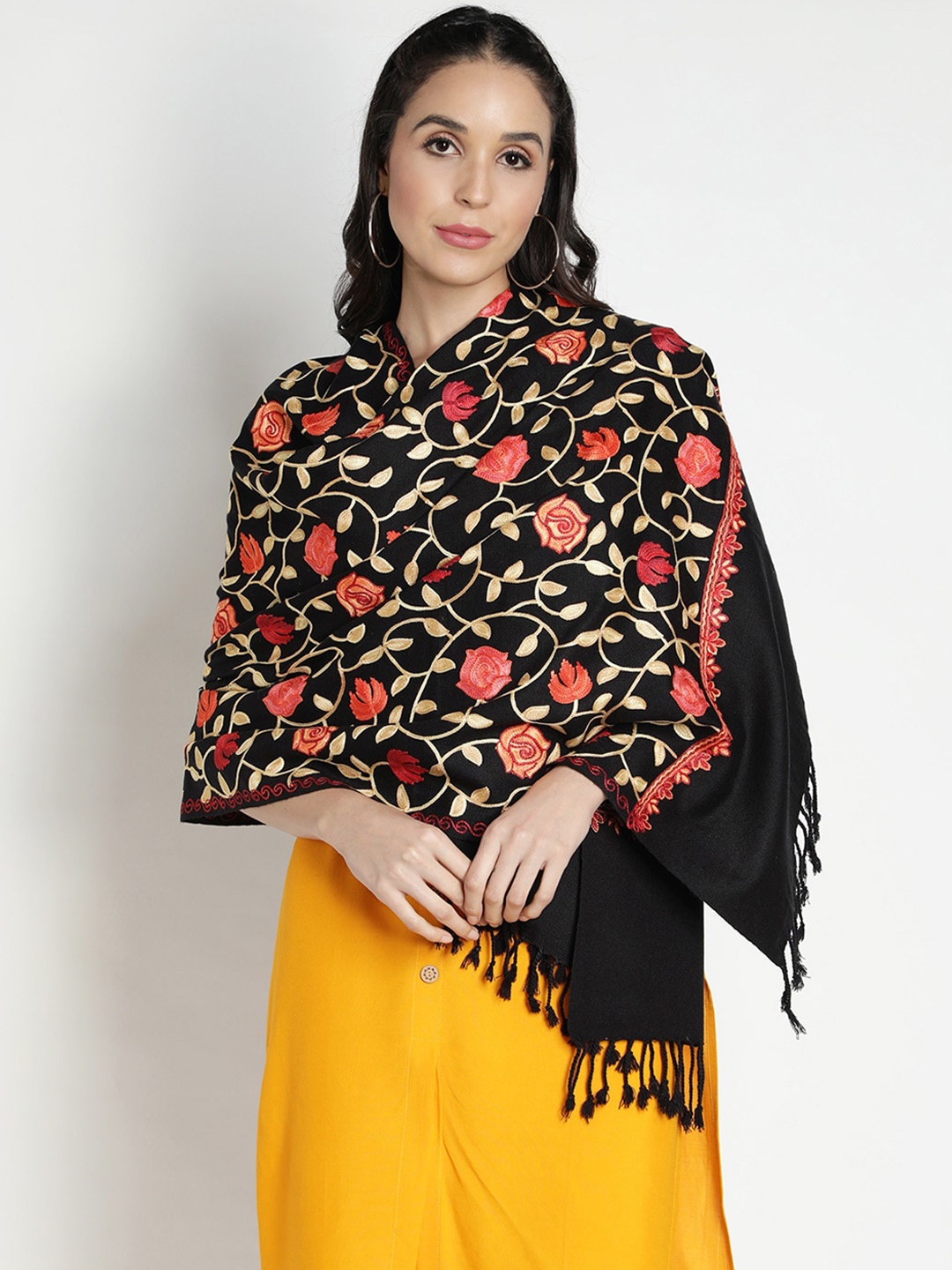 Moda Chales Women Black & Red Aari Embroidered Shawl