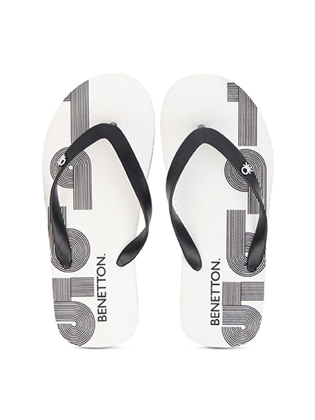 United Colors of Benetton Men White & Black Printed Thong Flip-Flops