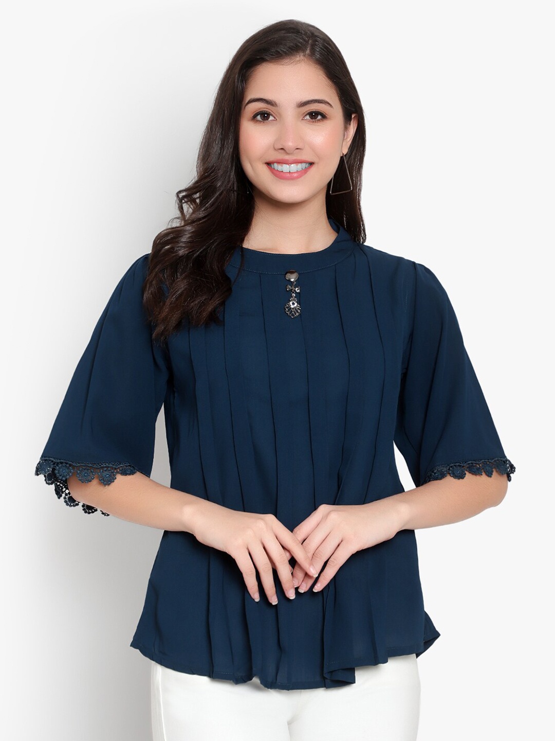 SKY HEIGHTS Pleated Georgette Top, Teal