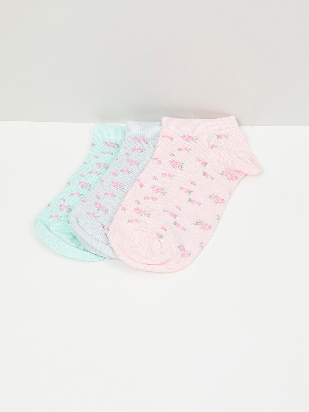 max Women Pack Of 3 Patterned Ankle-Length Socks, Pink