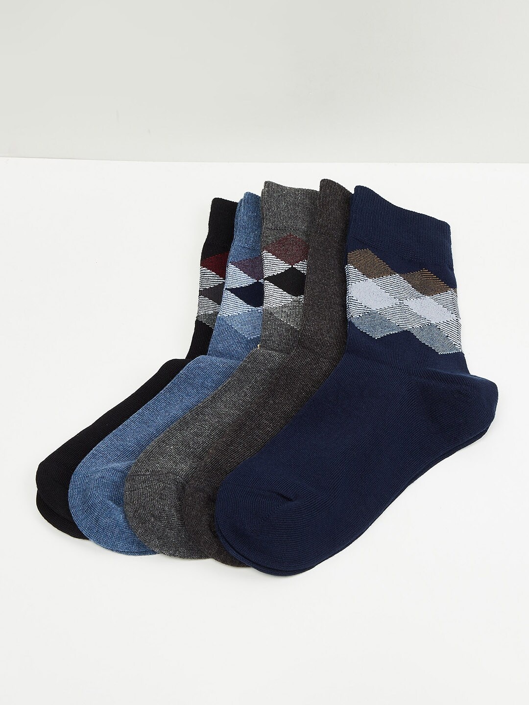 max Men Pack Of 5 Patterned Above Ankle-Length Socks, Black