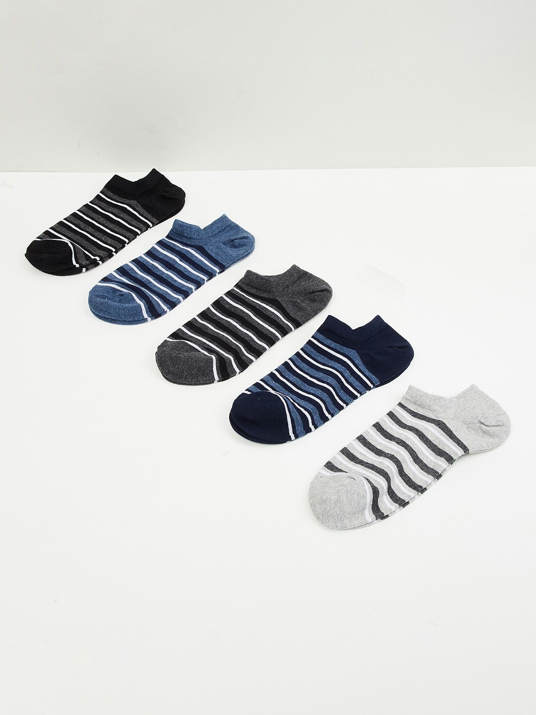 max Men Pack Of 5 Striped Ankle-Length Socks, Blue