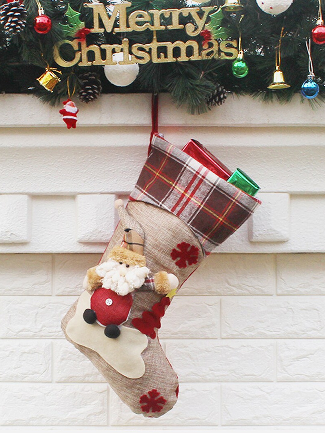 Little Surprise Box LLP Beige & Red Checked Santa & Tree Stockings Wall Hanging, Multi
Little Surprise Box LLP Beige & Red Checked Santa & Tree Stockings Wall Hanging, Multi