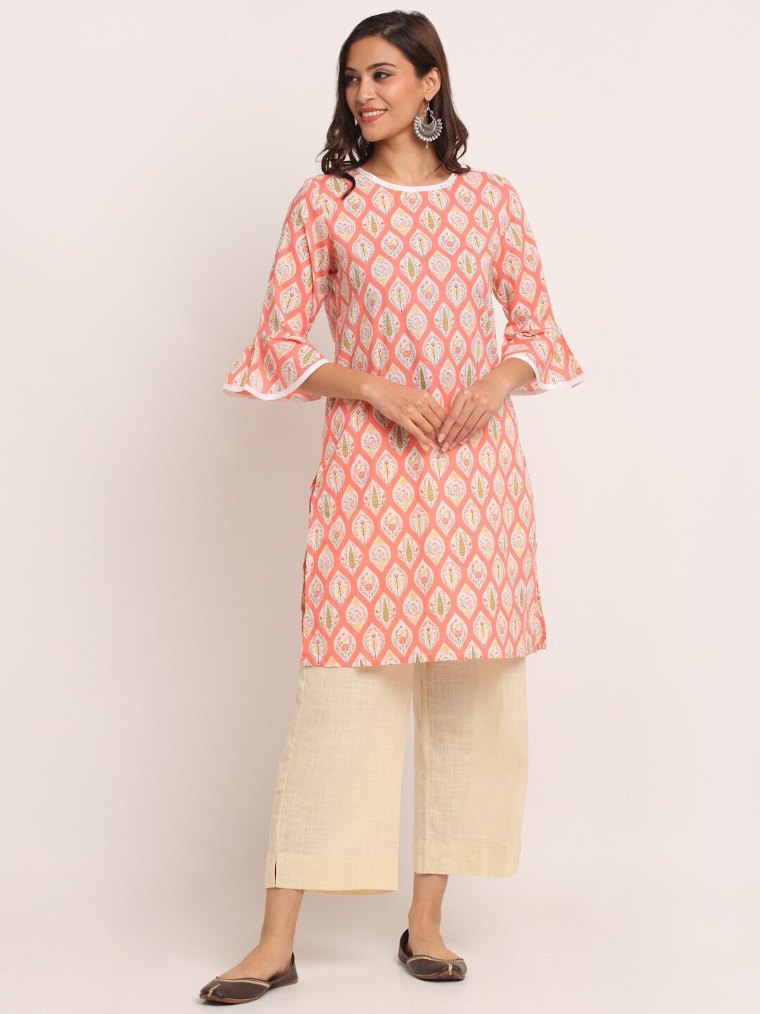 EK BY EKTA KAPOOR Round Neck Ethnic Motifs Printed Bell Sleeves Straight Cotton Kurta, Coral
EK BY EKTA KAPOOR Round Neck Ethnic Motifs Printed Bell Sleeves Straight Cotton Kurta, Coral