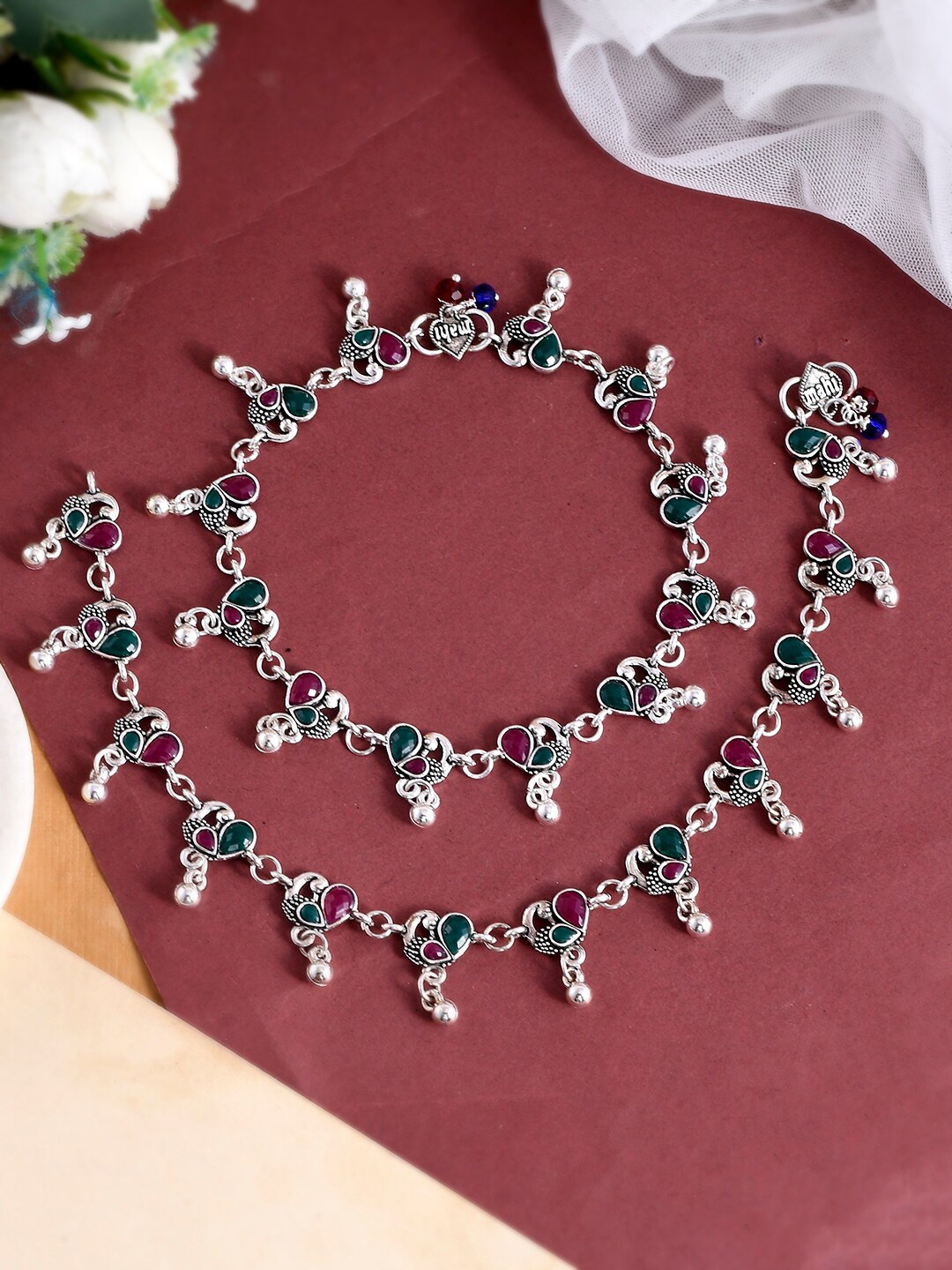 Silvermerc Designs Set Of 2 Silver-Plated Green & Pink Stone-Studded & Beaded Anklets
Silvermerc Designs Set Of 2 Silver-Plated Green & Pink Stone-Studded & Beaded Anklets